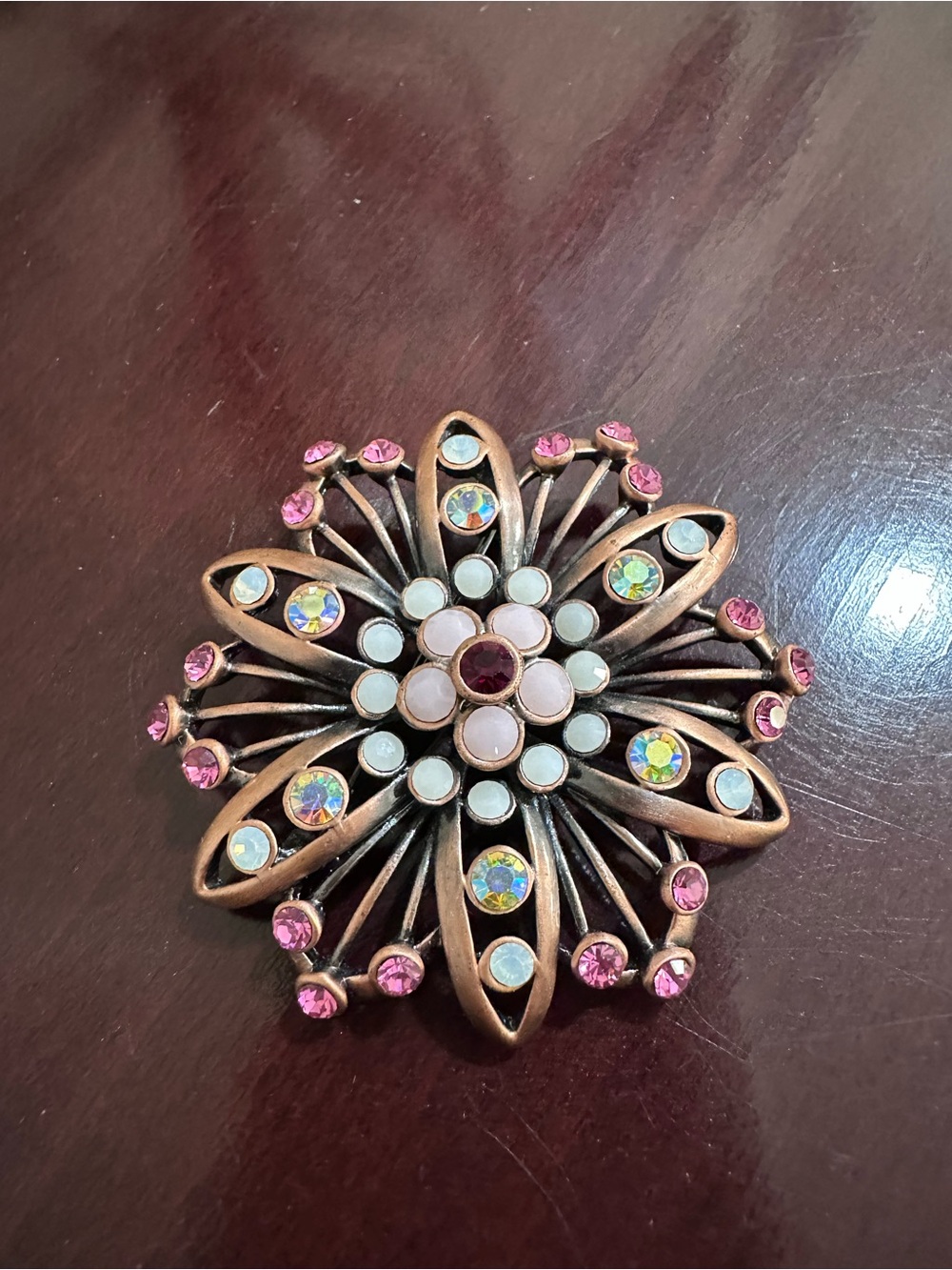 Vintage-Inspired Pink Crystal Floral Brooch